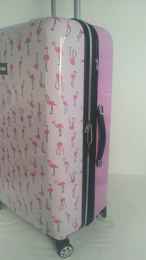 $350 New Betsey Johnson Flamingo Strut 30" Hard Spinner Suitcase Luggage Pink