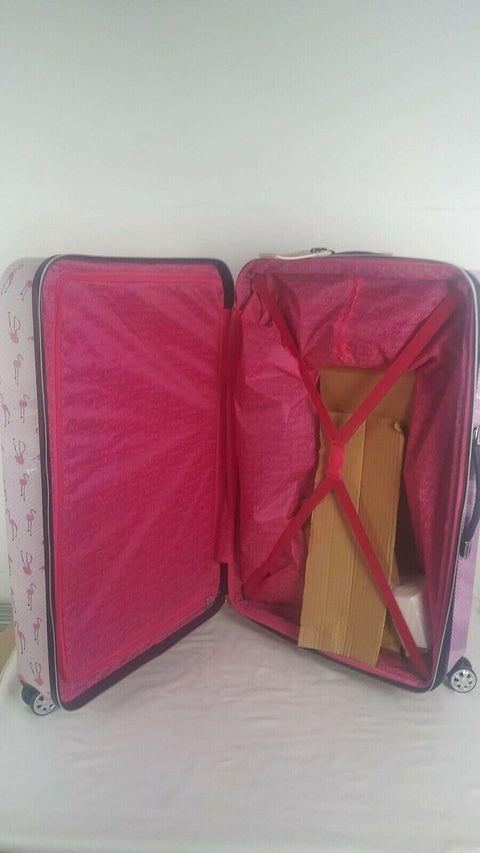 $350 New Betsey Johnson Flamingo Strut 30" Hard Spinner Suitcase Luggage Pink