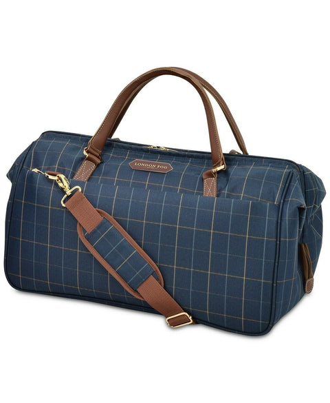 $200 New London Fog Brentwood 20" Duffel Bag Blue checked