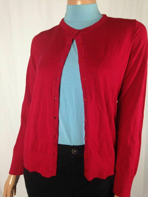 $89 Charter Club Women's Long Sleeve Red Button Front Cardigan Sweater Size M