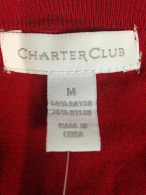 $89 Charter Club Women's Long Sleeve Red Button Front Cardigan Sweater Size M