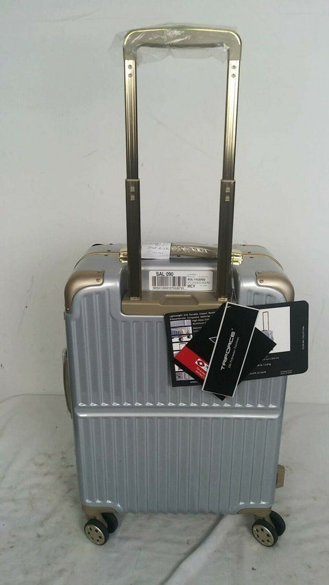 $360 New TRIFORCE Sterling 22" Carry On Spinner Luggage Suitcase Silver TSA Lock