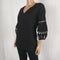 $49 NY Collection Women Black 3/4 Bubble Sleeve Embellished Blouse Top Plus 2X