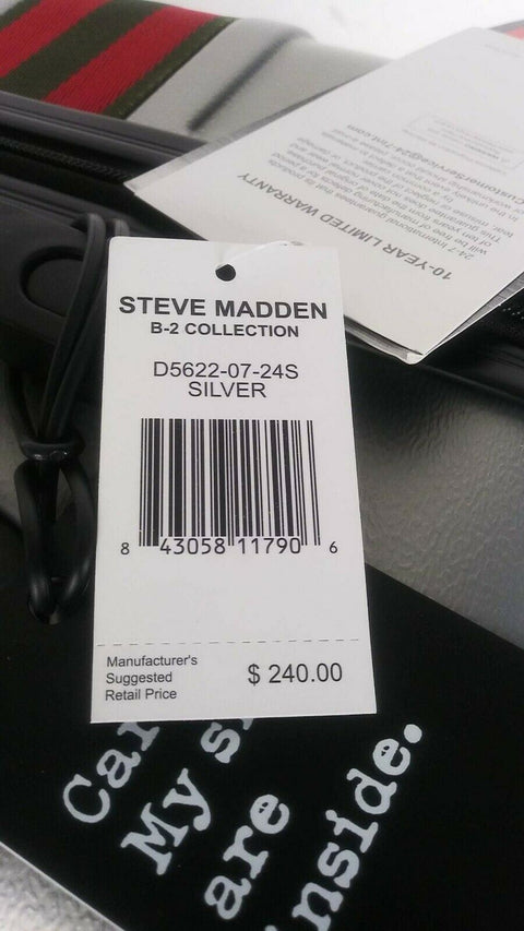 $280 Steve Madden B-2 Hardcase 24" Luggage Suitcase Spinner Check In Silver