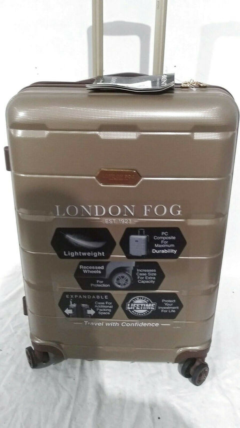 $340 New London Fog Brentwood 24" Hardside Spinner Suitcase Luggage Champagne