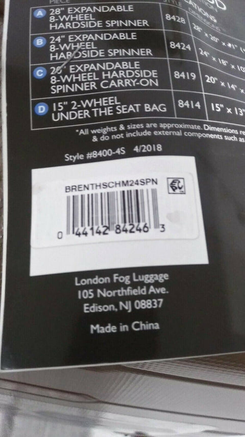 $340 New London Fog Brentwood 24" Hardside Spinner Suitcase Luggage Champagne