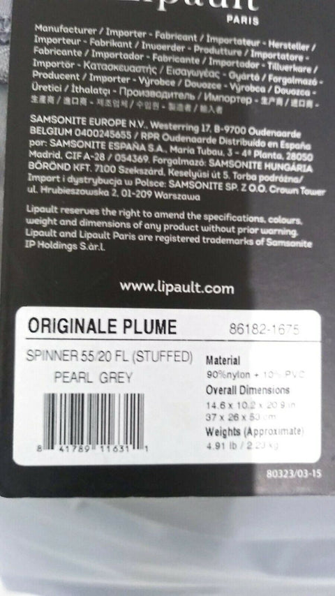 $220 Lipault Original Plume 20" Spinner Suitcase Luggage Silver Carry On