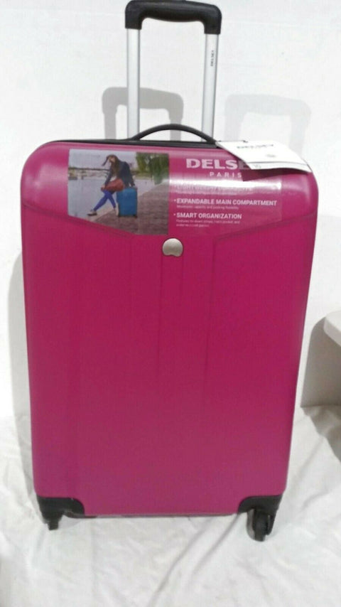 $300  DELSEY Paris Comete 24" Expandable 4 Wheel Spinner Luggage Hard Fuschia