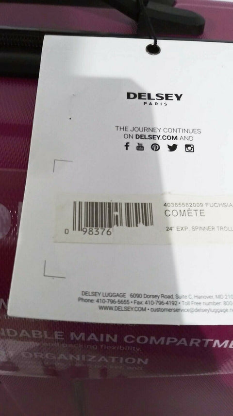 $300  DELSEY Paris Comete 24" Expandable 4 Wheel Spinner Luggage Hard Fuschia