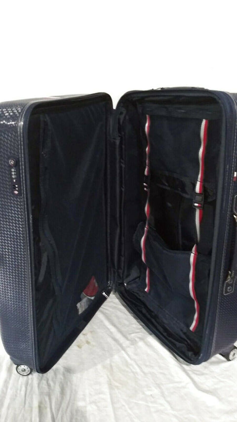 $350 New Tommy Hilfiger Basketweave Hard Case 28" Spinner Suitcase Luggage Blue
