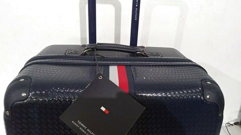 $350 New Tommy Hilfiger Basketweave Hard Case 28" Spinner Suitcase Luggage Blue