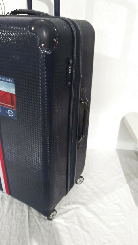 $350 New Tommy Hilfiger Basketweave Hard Case 28" Spinner Suitcase Luggage Blue