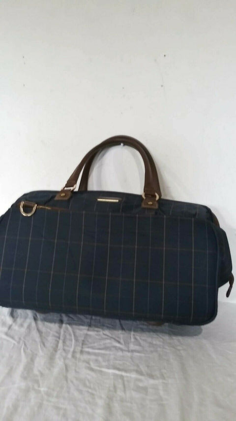 $200 LONDON FOG BRENTWOOD 20" CARRY ON DUFFEL BAG BLUE PLAIDS