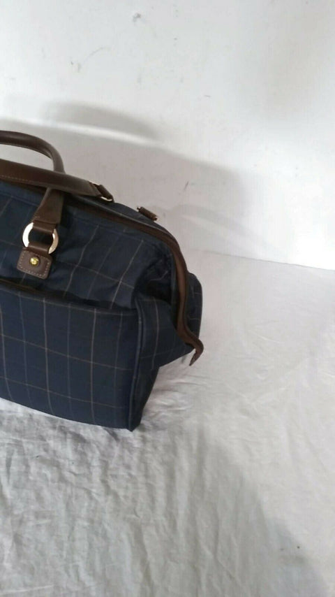 $200 LONDON FOG BRENTWOOD 20" CARRY ON DUFFEL BAG BLUE PLAIDS