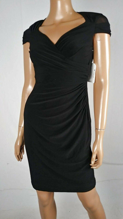 $109 Lauren Ralph Lauren Women's Black Cap Sleeve Tunic Dress Pleated Size 2P - evorr.com