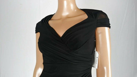 $109 Lauren Ralph Lauren Women's Black Cap Sleeve Tunic Dress Pleated Size 2P - evorr.com