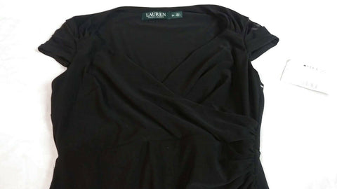 $109 Lauren Ralph Lauren Women's Black Cap Sleeve Tunic Dress Pleated Size 2P - evorr.com