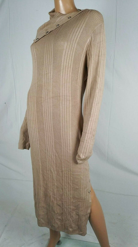 $108 NEW GUESS Women's Long Sleeve Button Neck Sweater Midi Dress Beige XL - evorr.com