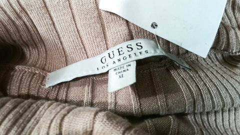 $108 NEW GUESS Women's Long Sleeve Button Neck Sweater Midi Dress Beige XL - evorr.com