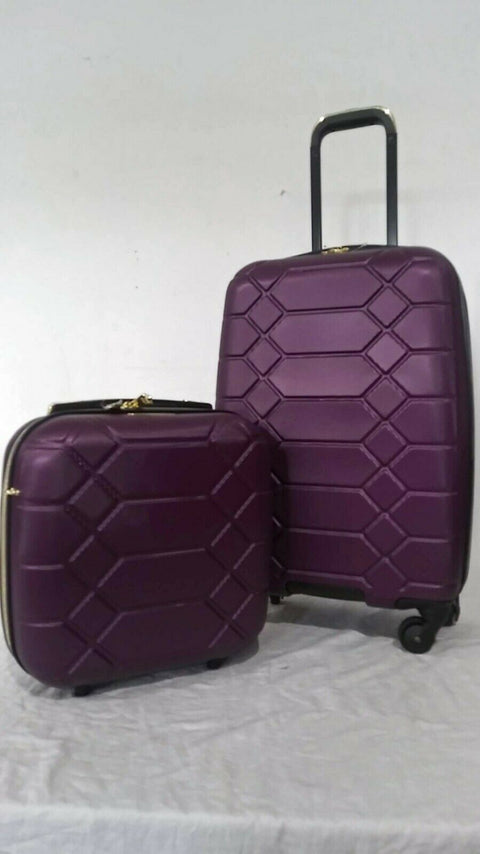 $400 New Aimee Kestenberg Diamond 2-PC Carry-On Luggage Set Underseat Bag Purple