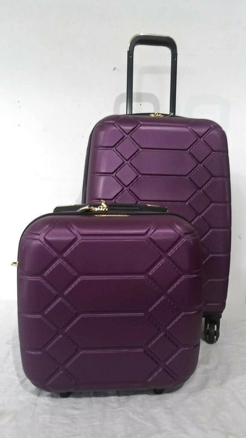 $400 New Aimee Kestenberg Diamond 2-PC Carry-On Luggage Set Underseat Bag Purple
