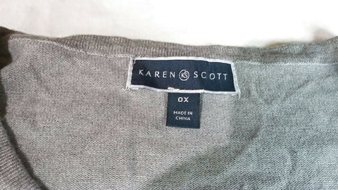 Karen Scott Women Long Sleeve Gray Embroidery Button Cardigan Sweater Plus 0X