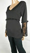 NY Collection Crochet Sheer Sleeves Women's Tunic Pullover Top Black Stretch M
