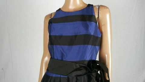 $275 NEW TAHARI Women Black Blue Striped Long Party Gown Dress Belted Size 4