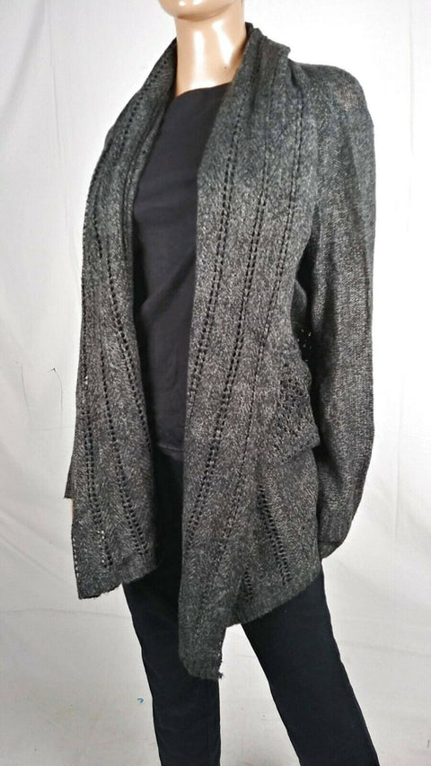 Karen Scott Women Long Sleeve Gray Pointelle Front Open Cardigan Sweater Size L