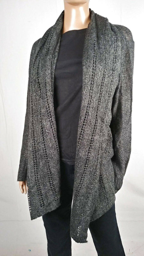 Karen Scott Women Long Sleeve Gray Pointelle Front Open Cardigan Sweater Size L