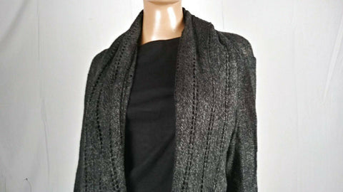 Karen Scott Women Long Sleeve Gray Pointelle Front Open Cardigan Sweater Size L