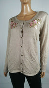 Karen Scott Women's Long Sleeve Beige Embroidery Button Cardigan Sweater Plus 1X