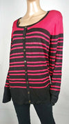Karen Scott Women Long Sleeve Black Red Stripe Button Cardigan Sweater Plus 3X