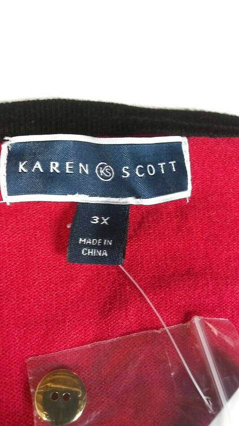 Karen Scott Women Long Sleeve Black Red Stripe Button Cardigan Sweater Plus 3X