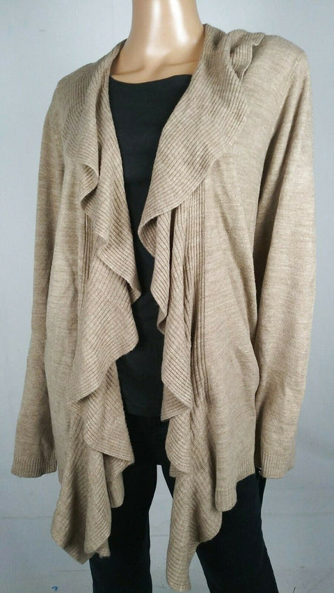Karen Scott Women Long Sleeve Beige Front Open Ruffle Cardigan Sweater Plus 3X