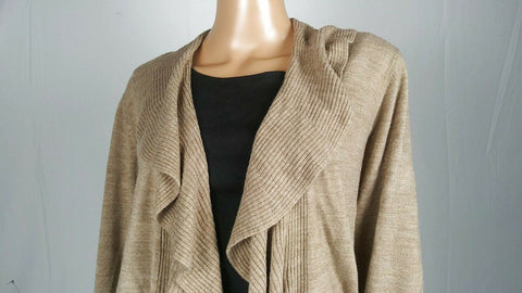 Karen Scott Women Long Sleeve Beige Front Open Ruffle Cardigan Sweater Plus 3X