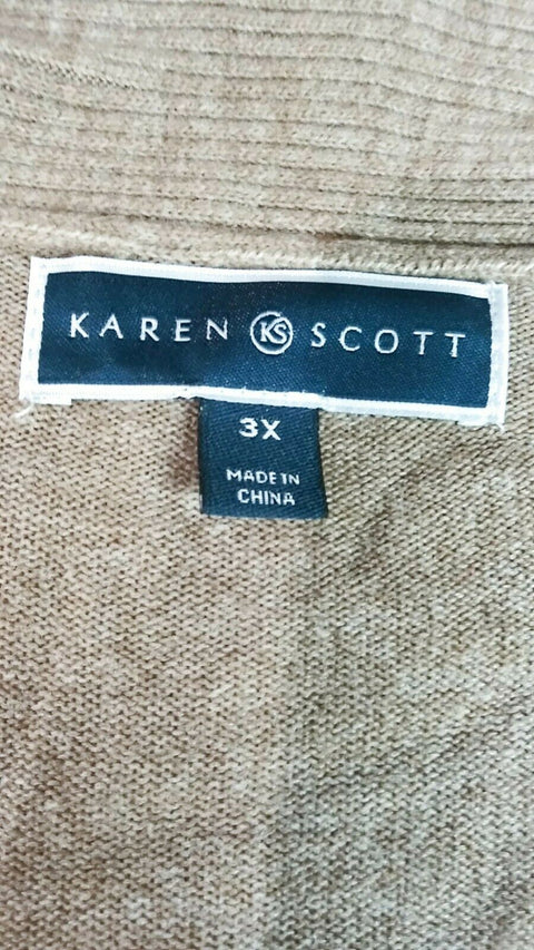 Karen Scott Women Long Sleeve Beige Front Open Ruffle Cardigan Sweater Plus 3X
