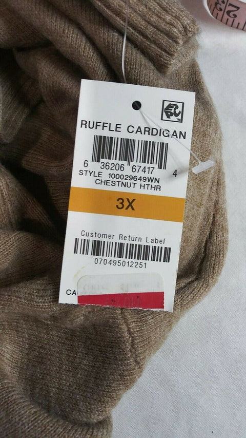 Karen Scott Women Long Sleeve Beige Front Open Ruffle Cardigan Sweater Plus 3X