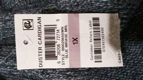 Karen Scott Women Long Sleeve Blue Front Open Cardigan Duster Sweater Plus 1X