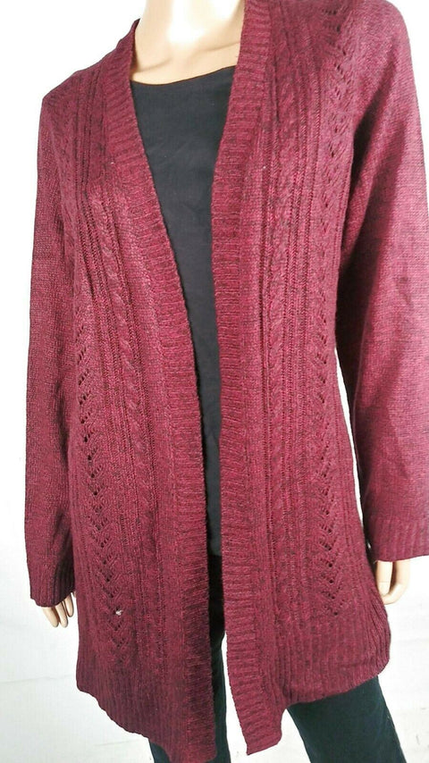 Karen Scott Women Long Sleeve Red Cable Knit Front Open Cardigan Sweater Plus 1X