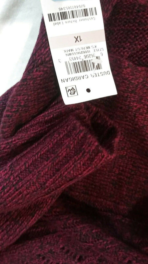 Karen Scott Women Long Sleeve Red Cable Knit Front Open Cardigan Sweater Plus 1X