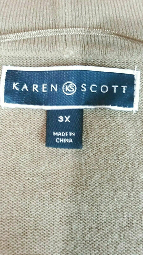 Karen Scott Women Long Sleeve Beige Knit Front-Open Cardigan Sweater Plus 3X