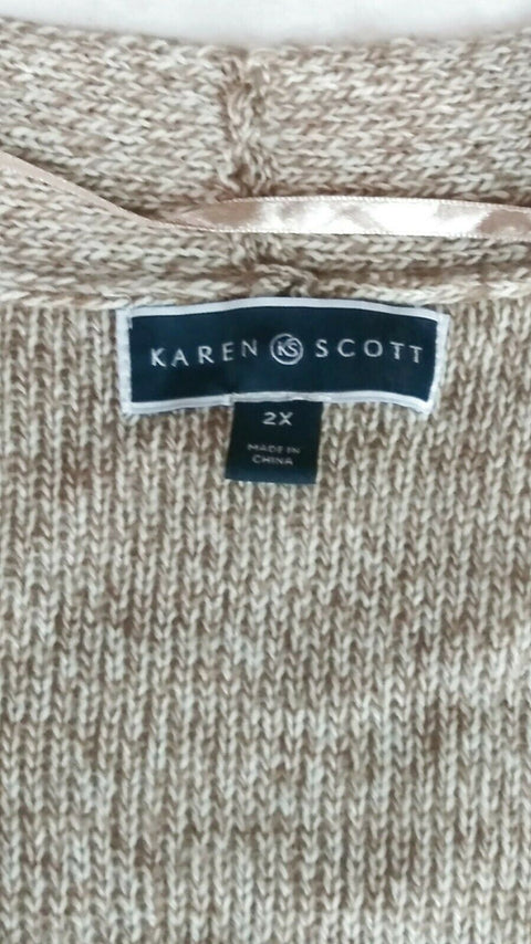 Karen Scott Women Long Sleeve Marl Front Open Duster Cardigan Sweater Plus 2X