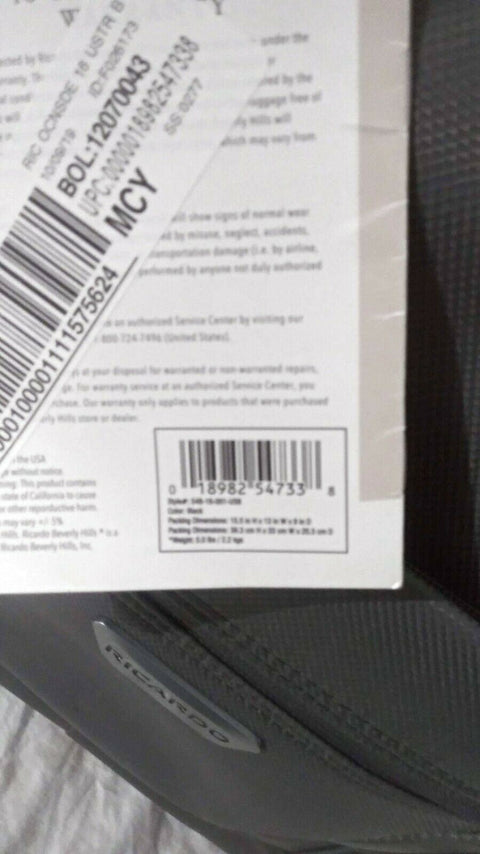 $240 NEW Ricardo Oceanside 16" Under-Seat Rolling Tote Carry On Bag Gray