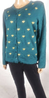 Charter Club Women Long Sleeve Green Embroidery Button Front Cardigan Sweater XL