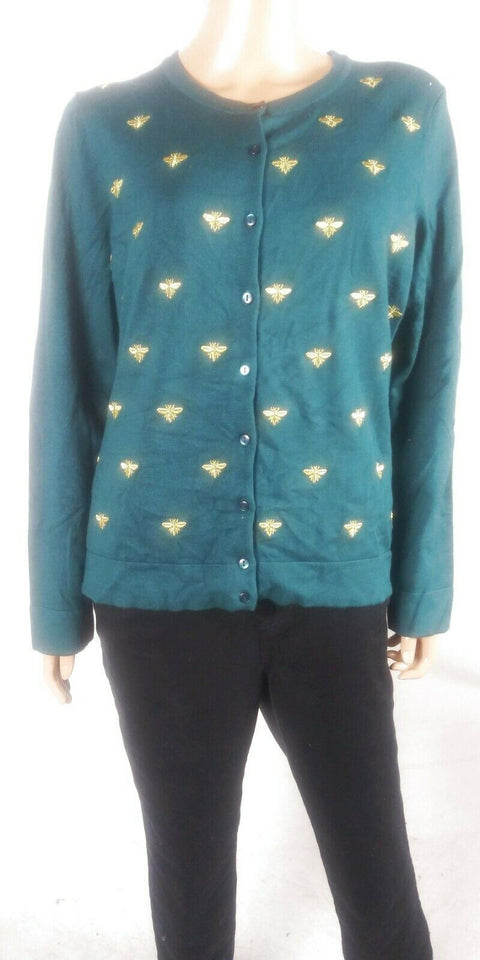 Charter Club Women Long Sleeve Green Embroidery Button Front Cardigan Sweater XL
