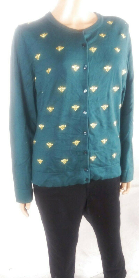 Charter Club Women Long Sleeve Green Embroidery Button Front Cardigan Sweater XL
