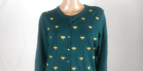 Charter Club Women Long Sleeve Green Embroidery Button Front Cardigan Sweater XL