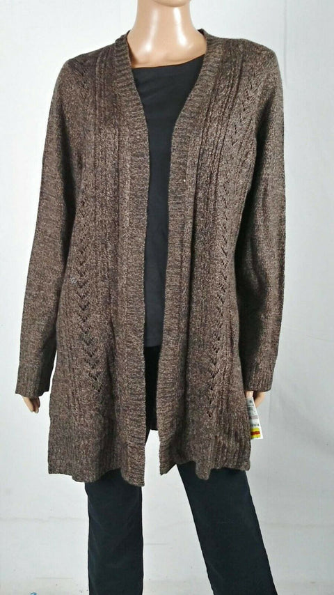 Karen Scott Women Cardigan Sweater Long-Sleeve Brown Cable Knit Acrylic Plus 1X