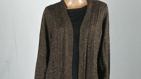 Karen Scott Women Cardigan Sweater Long-Sleeve Brown Cable Knit Acrylic Plus 1X